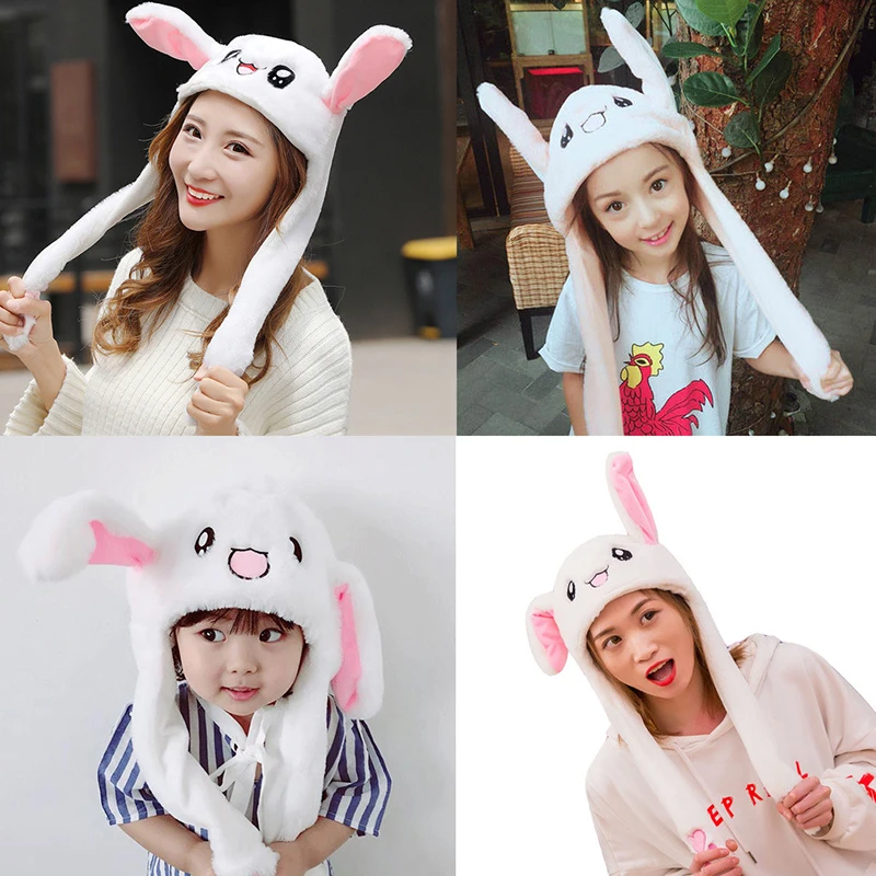 Cute Bunny Hat With Moving Ears Cartoon Bunny Ears Beanie Hat Sweet Plush Airbag Cap Party Costume Birthday Gift Toy Hats baseball cap led beanie hat