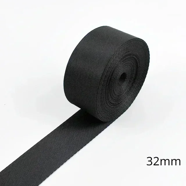 Durable Black Nylon Webbing Straps for DIY Sewing and Craft Projects - 5M Roll, 10-100mm Width
