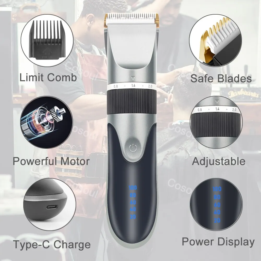 Hair Clipper Electric Barber Hair Trimmers For Men Adults Kids Cordless Rechargeable Hair Cutter Machine Professional 2