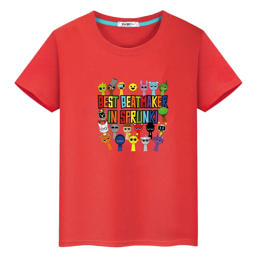 Sprunki print anime Short Tops 100%Cotton Cute Tees Sprunki t shirt for kids boy 10year pride tshirt y2k one piece girls clothes 5