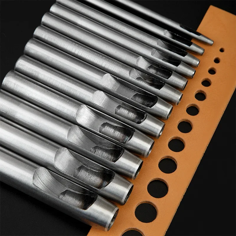 Round hole punch set kit hollow punch tool steel leather craft working for watch band fabric plastics gasket belt
