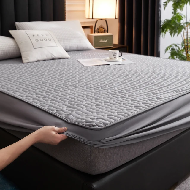 Waterproof Bed Sheet,Mattress Pad Protector Cover,Breathable Noiseless Quilting Process,Thicken Solid Color Modern Style 4