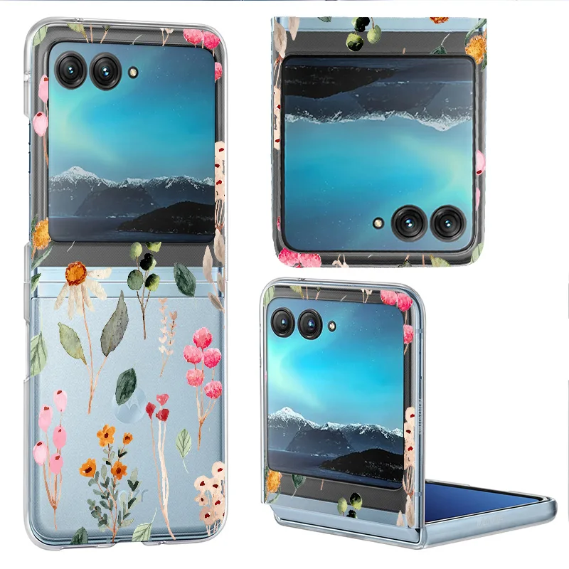 Colorful Flower Pattern Clear Shockproof Folding Phone Case