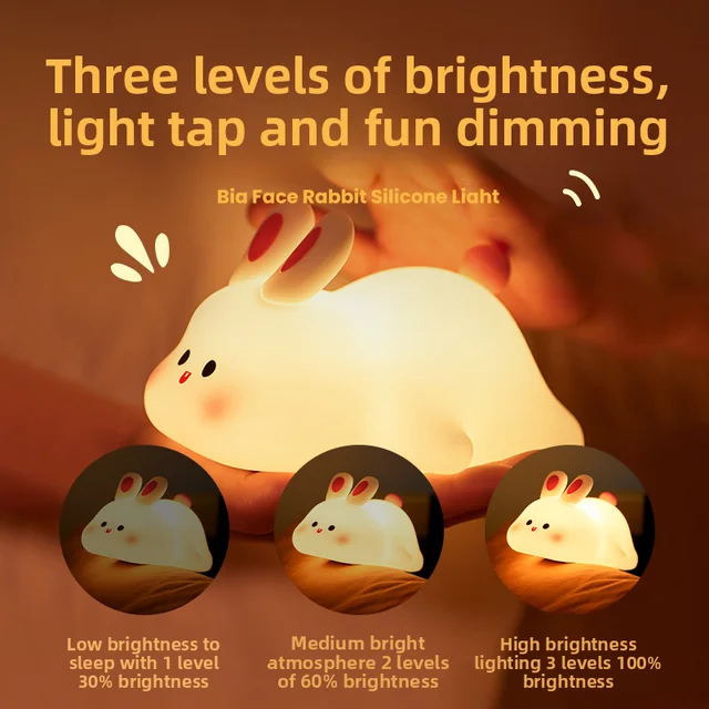 New LED Touch USB Rechargeable Silicone Rabbit Night Light Indoor Atmosphere Light Suitable for Children's Toys Christmas Gifts