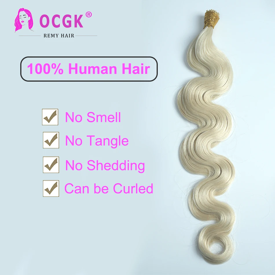 1001 # Extensioni per capelli I-Tip in capelli umani, ondulate, biondo platino, originali, per salone, con punte a I, capelli umani ondulati - immagine 3