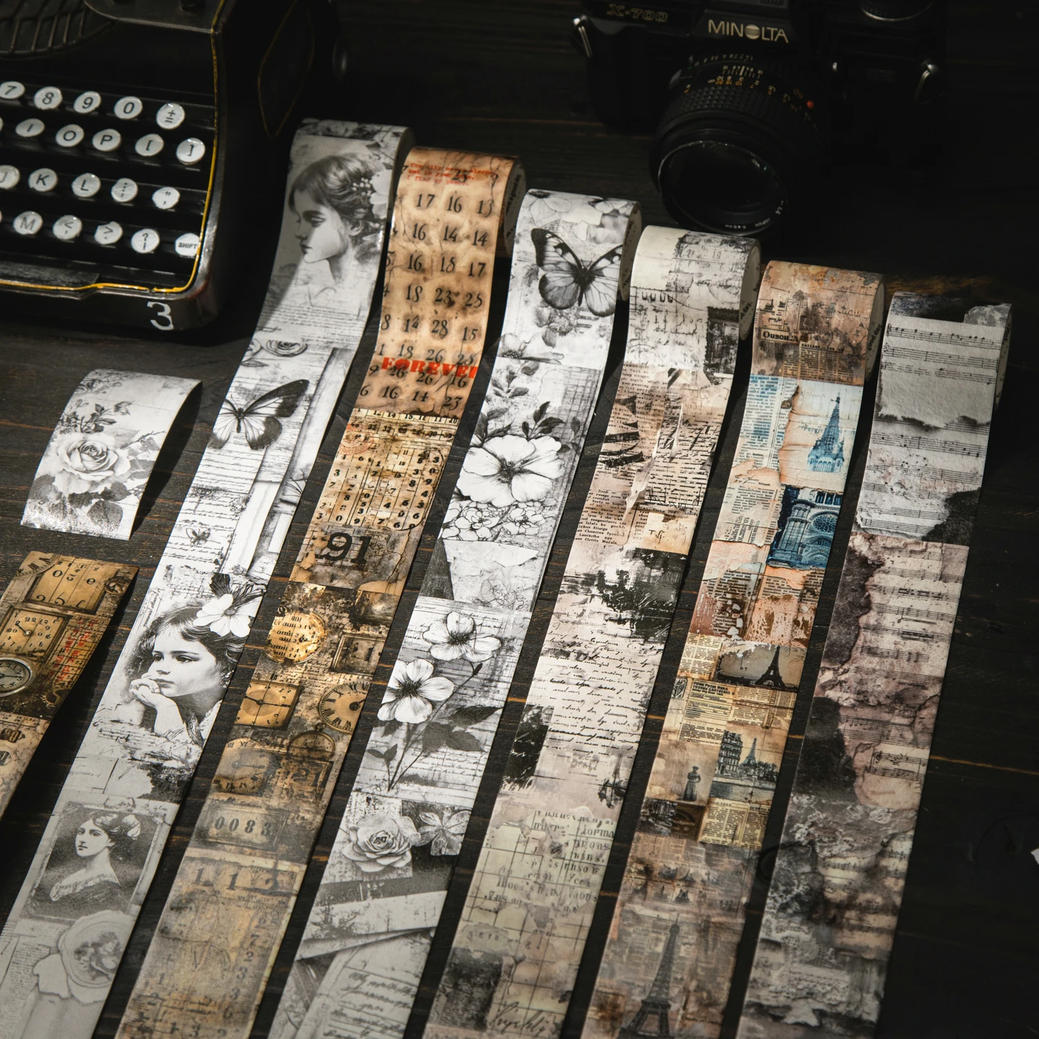 1 롤 빈티지 책 페이지 배경 테마 와시 테이프, 스크랩북킹 DIY, 콜라주 용품, 휴대폰 케이스 노트북 장식에 적합