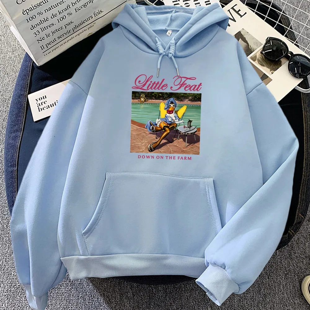 Little Feat Down on The Farm Hoodies Duck Funny Cartoon Graphic Sweatshirts Pocket Sudadera Mujer Winter Long Sleeve Hooded Tops 5