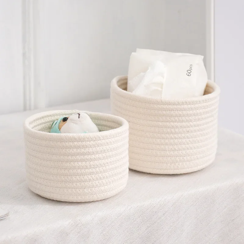 Handmade Woven Cotton Rope Woven Storage Basket Desktop Organizer Sundries Toys Comestics Keys Snacks Box Sundries Organizer 1