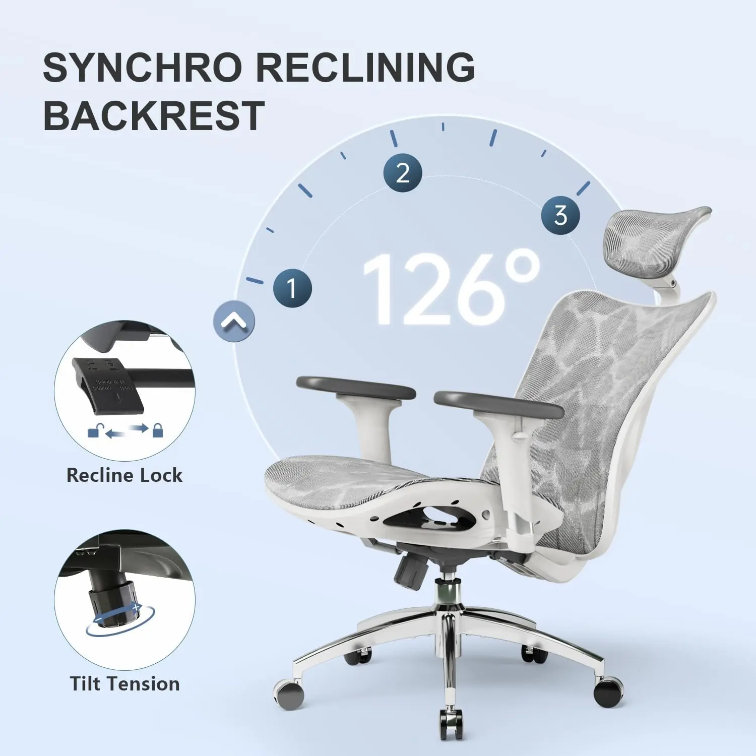 M57 Ergonomic Office Chair with 3 Way Armrests Lumbar Support and Adjustable Headrest High Back Tilt Function Light Grey 6