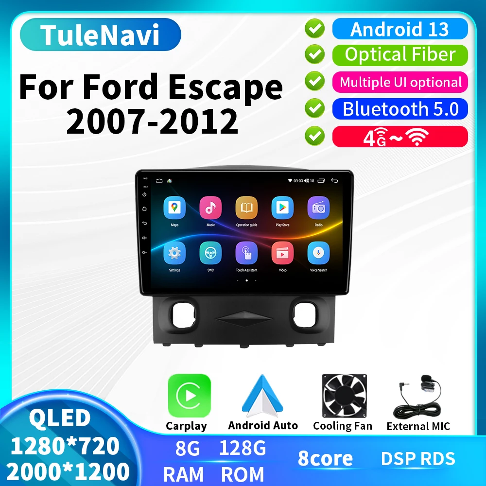 

T7plus Android 13 автомобильный радиоприемник для Ford Escape 1 2007 - 2012 мультимедийный стерео аудио видеоплеер навигация Авторадио Carplay QLED