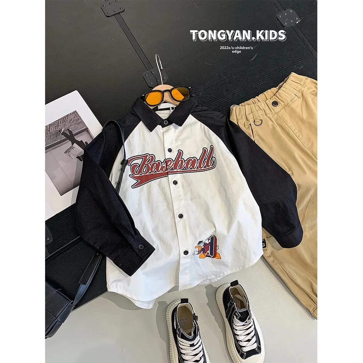 Spring Hot Sale Of The Season Boys' Long Sleeve Color Block Shirt Trendy Preppy Style Children's Fashionable Spring Clothing Kor