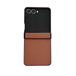 Premium PU Leather Protective Phone Case with Hinge Cover for Galaxy Z Flip5 (Brown)