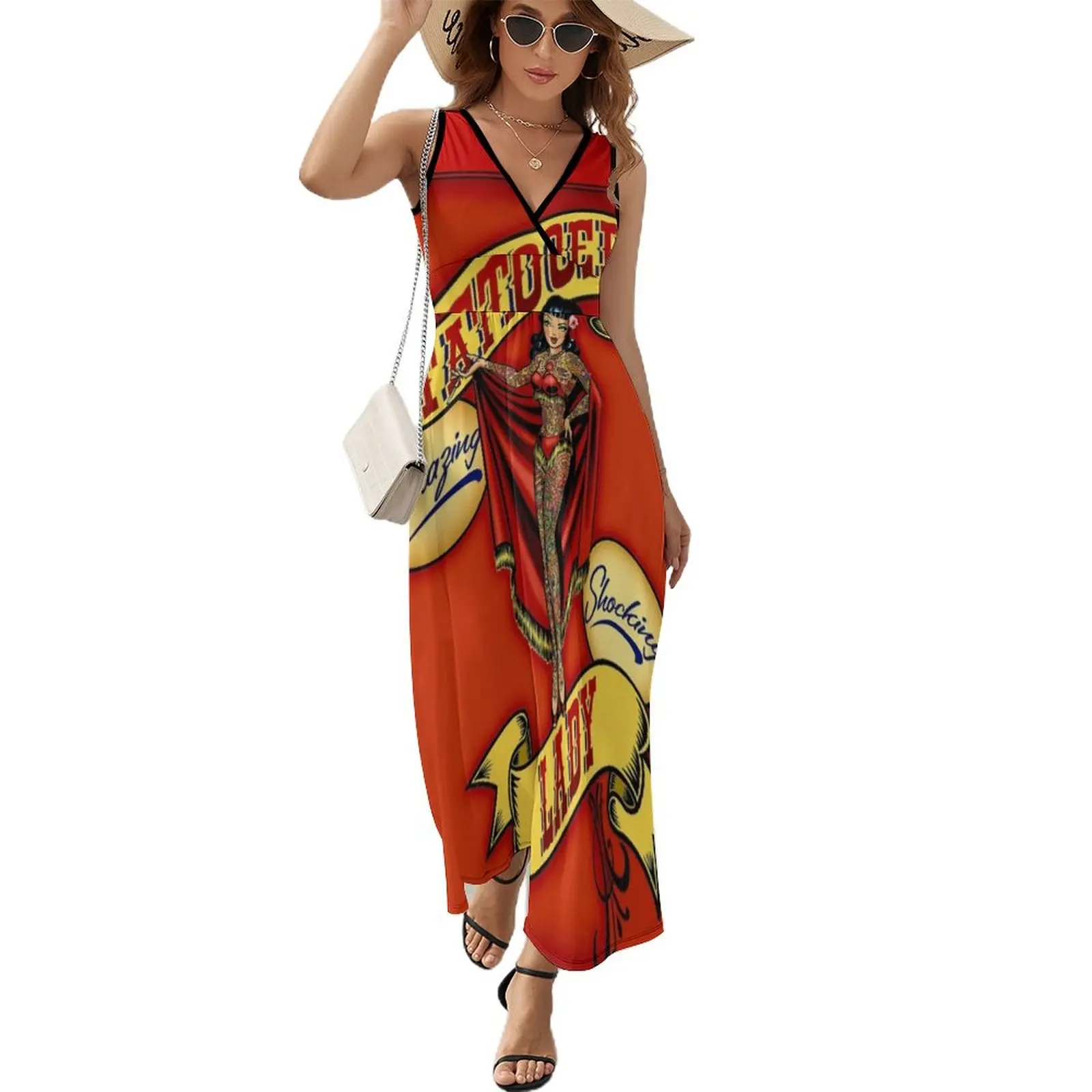 

TATTOOED LADY; Vintage Circus Advertising Print Sleeveless Dress summer women's suit dresses for women 2023