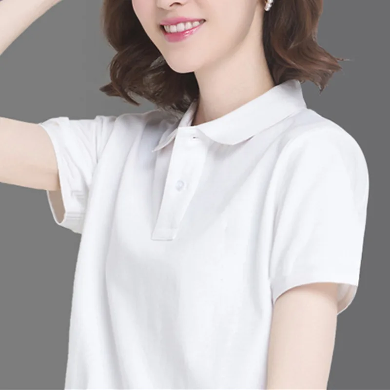 Summer Female Student Casual School Uniform Solid Color College Style Fashion Sports Polo Shirt POLO Collar Loose