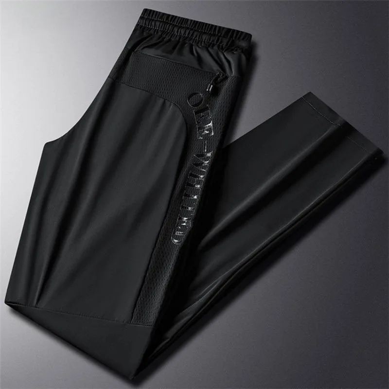 

L-8XL Summer Men Breathable Oversized Fat Fine Woven Ice Silk Men's Trousers Quick-Drying Straight Leg Thin Sports Casual Pants