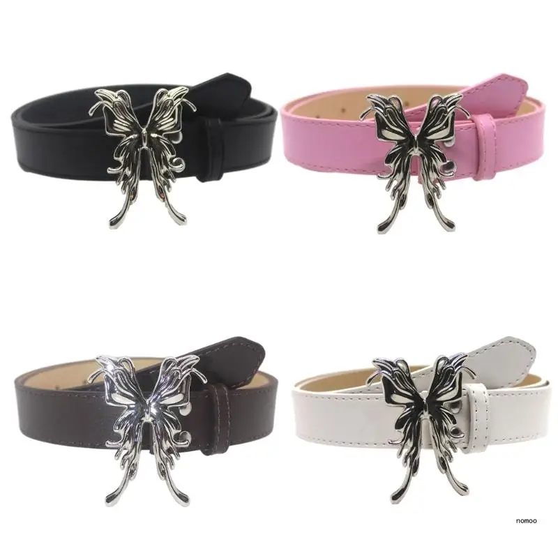 

PU Leathers Belt Pin Buckle Belt Y2K Butterfly Buckle Waist Belt Adult Waistband