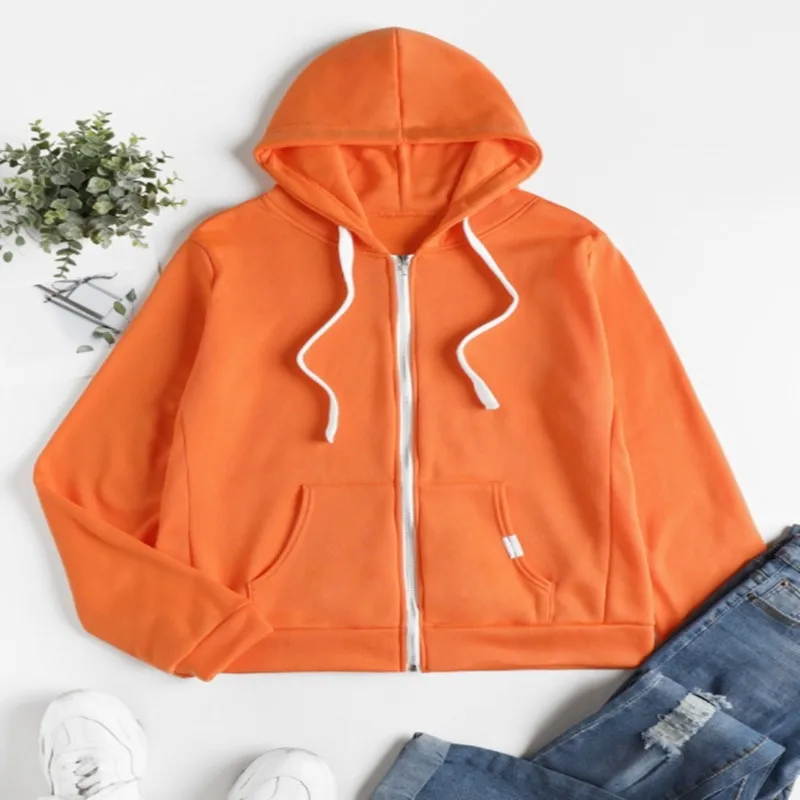 Fashion Trend Zipper Hooded Long-sleeved Plus Cashmere Sweater Coat