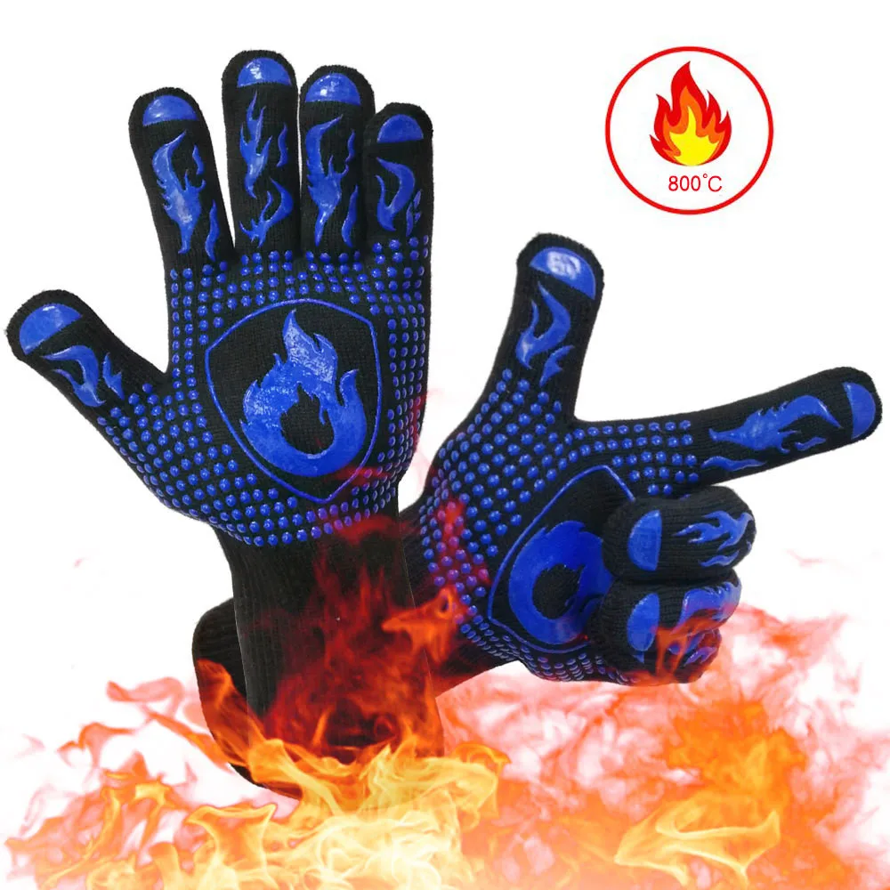 Stück BBQ Handschuhe Mikrowelle Handschuhe Hohe Temperatur Widerstand Grill Handschuh Backofen Mitts 500 800 Grad Feuerfest Grill Handschuh – Detail 4