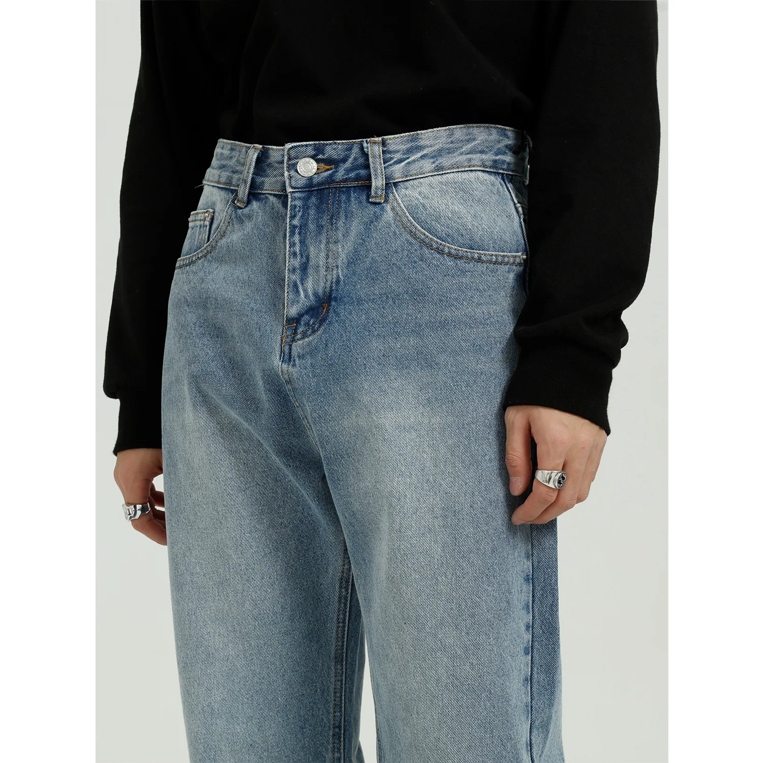 Men's Four Seasons New Products Korean Trend Hong Kong Style Loose Simple Washed Jeans Men Streetwear Men Jeans