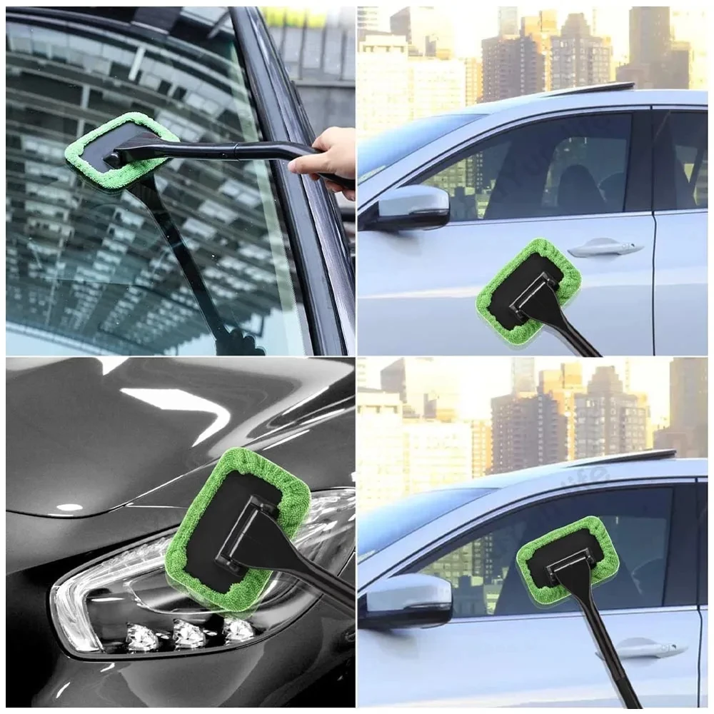 Car Window Cleaner Brush Kit Microfiber Windshield Cleaning Tool Auto Interior Glass Wash Wiper Long Handle Reusable Cloth Pad BEST SELLERS