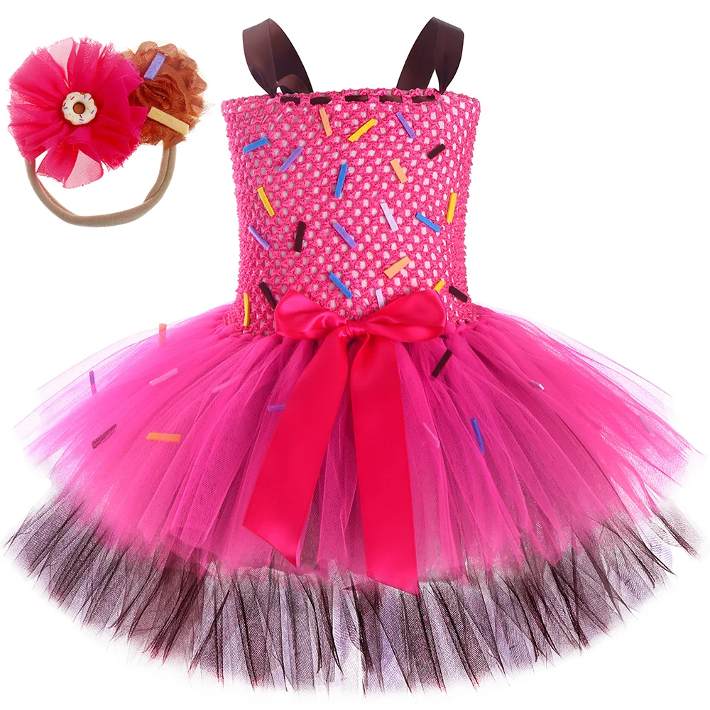 

Hot Pink Brown Birthday Costumes for Baby Girls Candy Layered Dresses Kids Girl Cake Tutu Outfit Toddler Photoshoot Clothes Gift