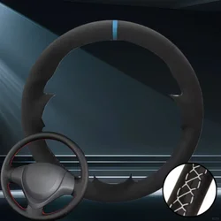 Premium Black Suede Leather Breathable Hand - Stitched Car Steering Wheel Cover (Red Thread)