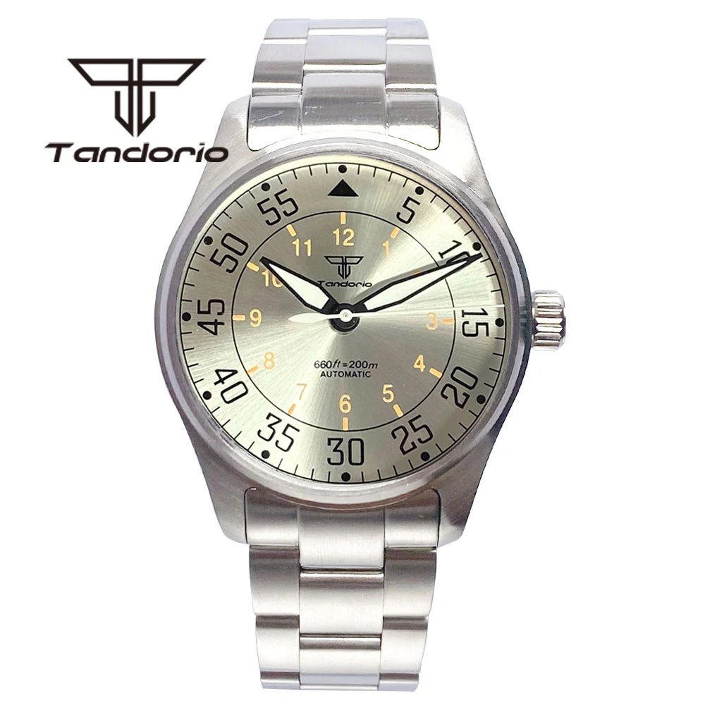 Tandorio Taucher 200m Wasserdicht 39mm Cusn8 Sollid Echte Bron Zierte Pilot Gehäuse Zifferblatt Automatische Herren Uhr Nh35a Pt5000 Uhrwerk