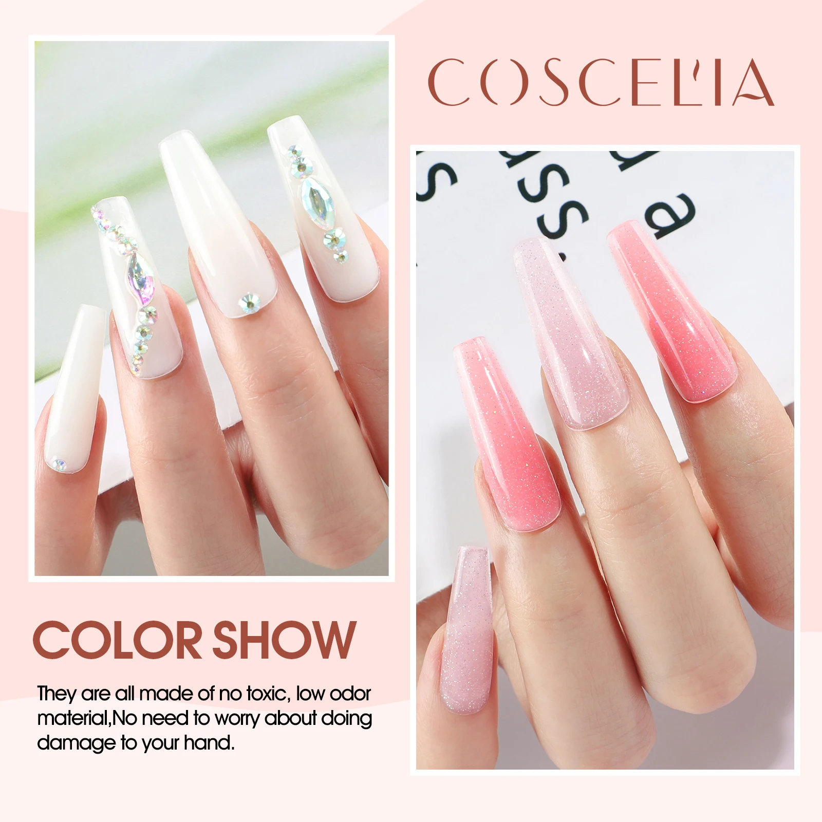 Coscelia Manicure Kits 6PCS Poly Extension Gel Slip Solution with Top and Base Coat Nail File Quick Building Mold Tip Nail Tools 6