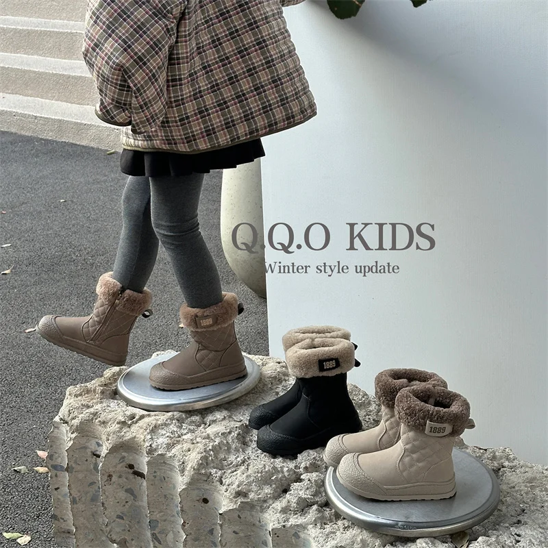 Winter New Fashion Children's Thick-soled Snow Boots Kid's Non-slip Fleece-lined Cotton Shoes Retro Ankle Boots