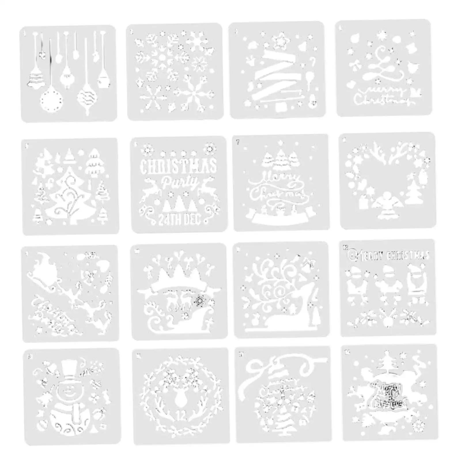 16Pcs Christmas Stencils Set Painting Templates Projects Reusable Drawing Stencil for Birthday Party Wall Tile Floor Fabric Wood