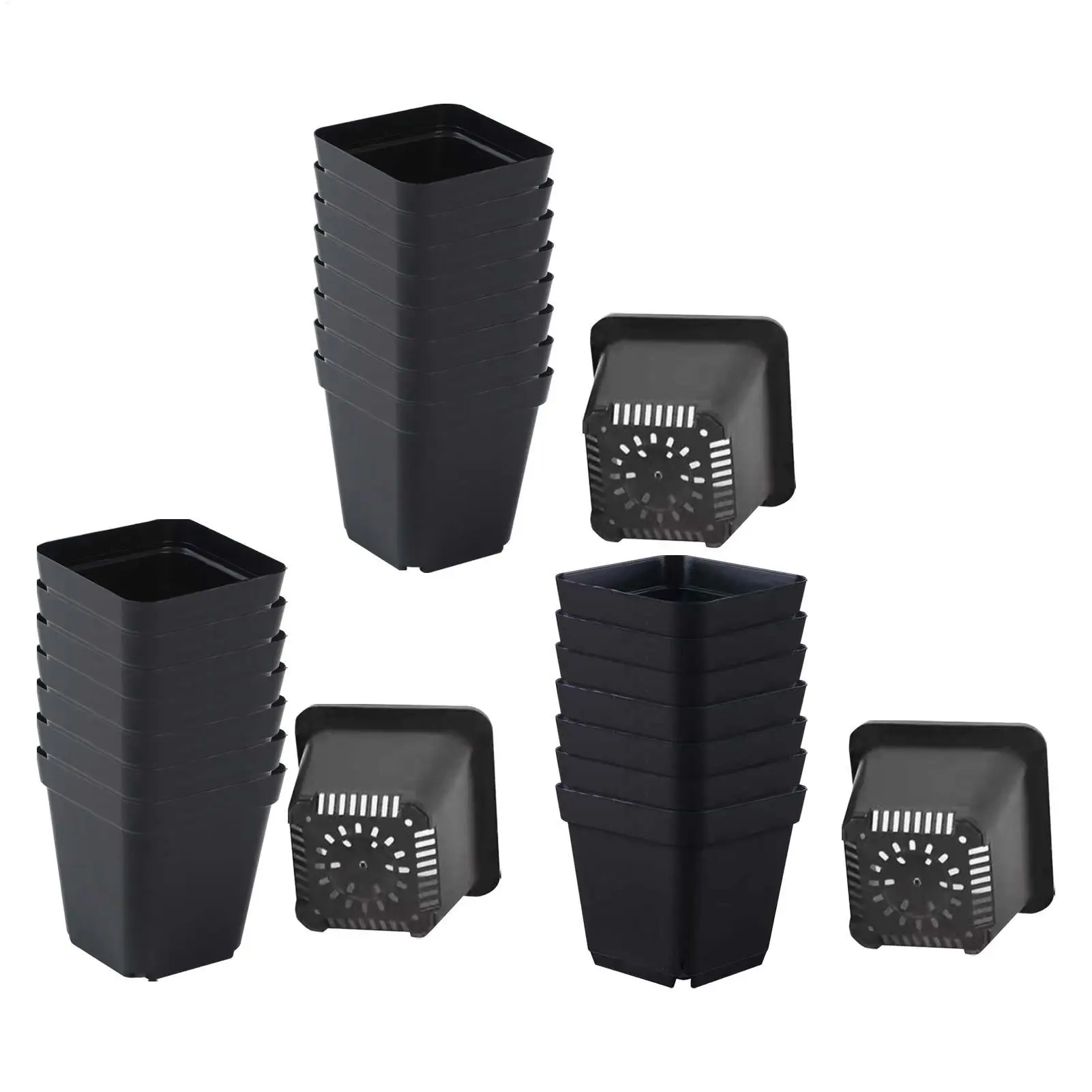 5.5cm/7cm/10cm Starter Pots For Planting 50PCS Reusable Black Square Seedling Pots Nursery Pot With Drainage Holes Gardening Kit