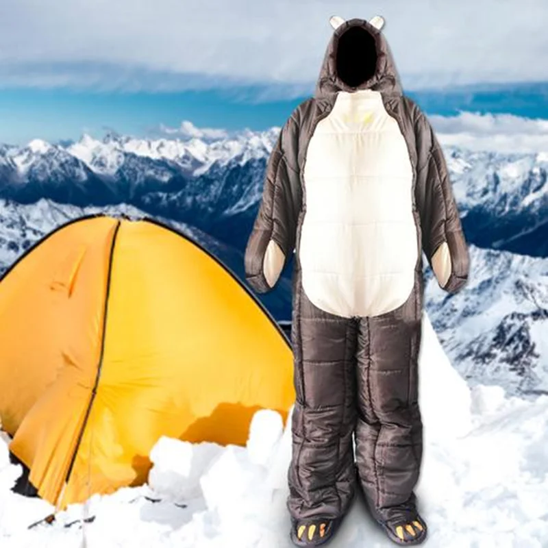 M-XL Bear Camping Sleeping Bag Winter Wearable Sleeping Pouch Full Body Survival Gear Bag Camp Bed Camping Equipment Supplies