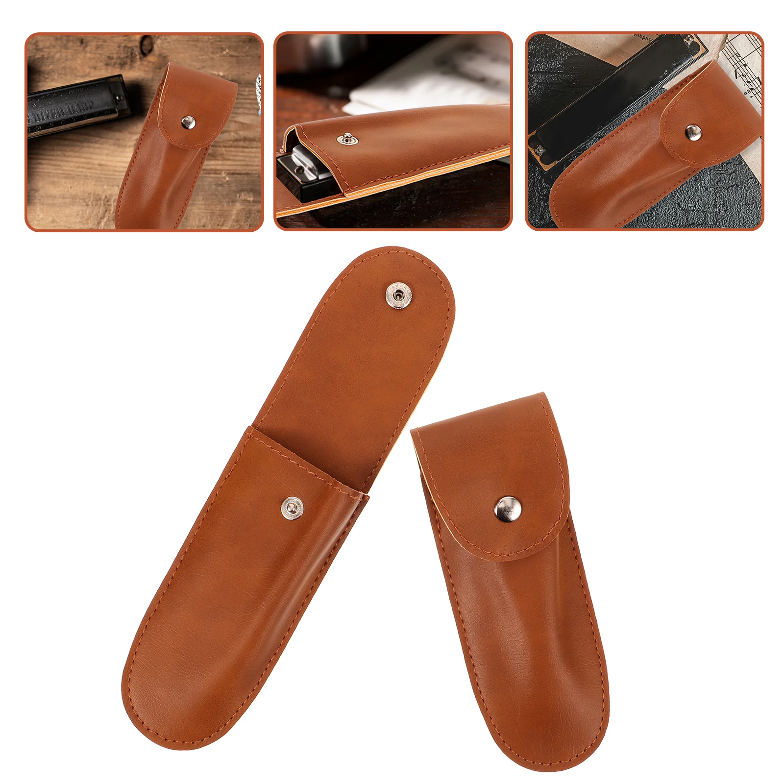 

2 Pcs Harmonica Bag Bottle Openers Portable Beer Pu Storage Holder Pouch Case