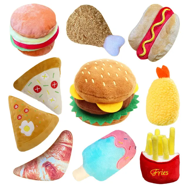 Plush Dog Toys Squeaky Dogs Accessories Pet Perros Toy Soft Squeeze Sound Teeth Chew Bite Resistant Ice Cream Fries Humburger Plush Dog Toys Squeaky Dogs Accessories Pet Perros Toy Soft Squeeze Sound Teeth Chew Bite Resistant Ice Cream Fries Humburger