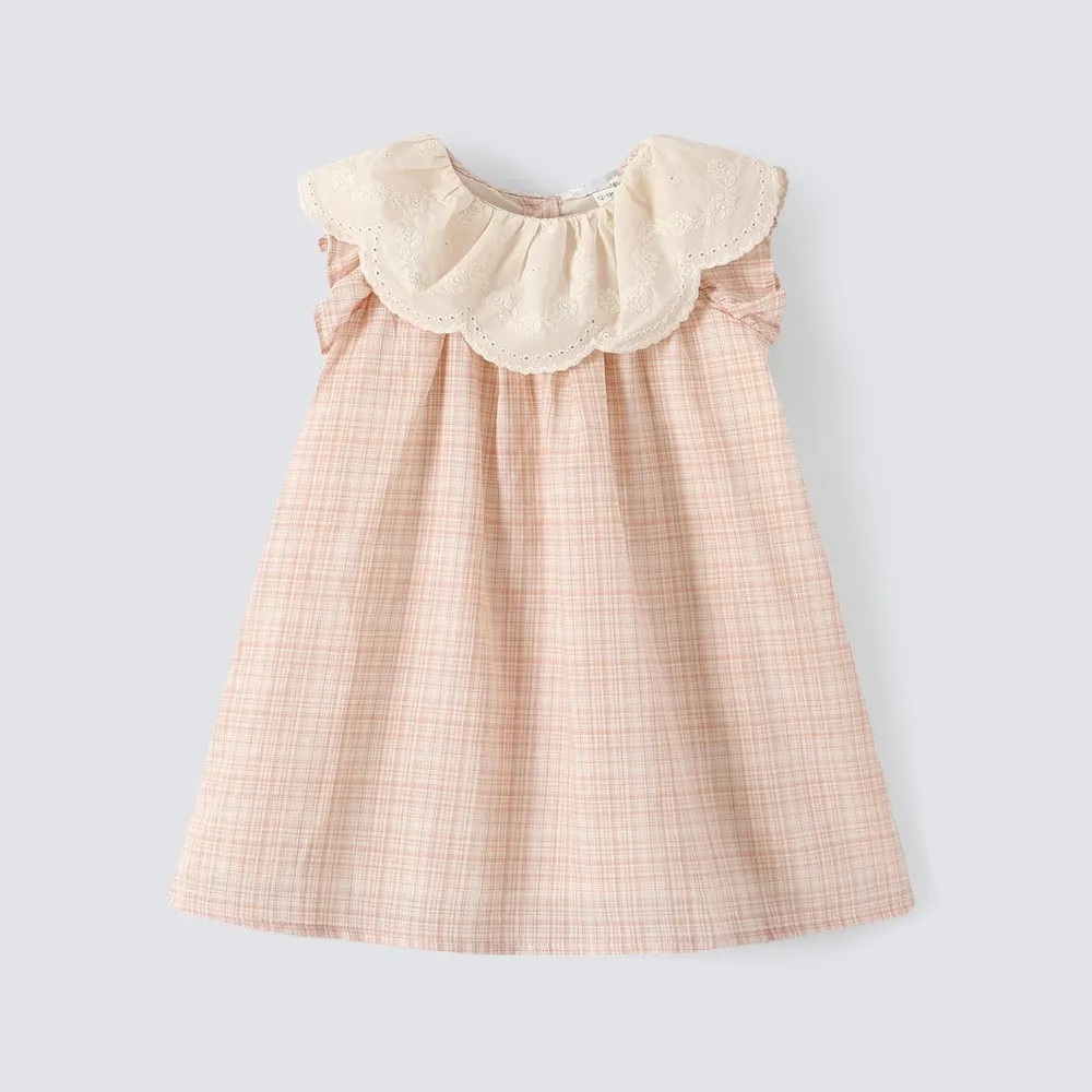 

girls dress girls clothes Lace shaped large lapel pink sleeveless dress