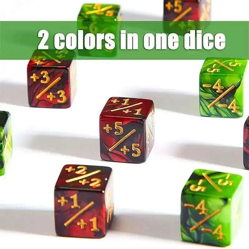 16mm 6 Side Dice Counters +1/-1 Dice Counting Negative Dual Color Positive and Negative Dice 10Pcs