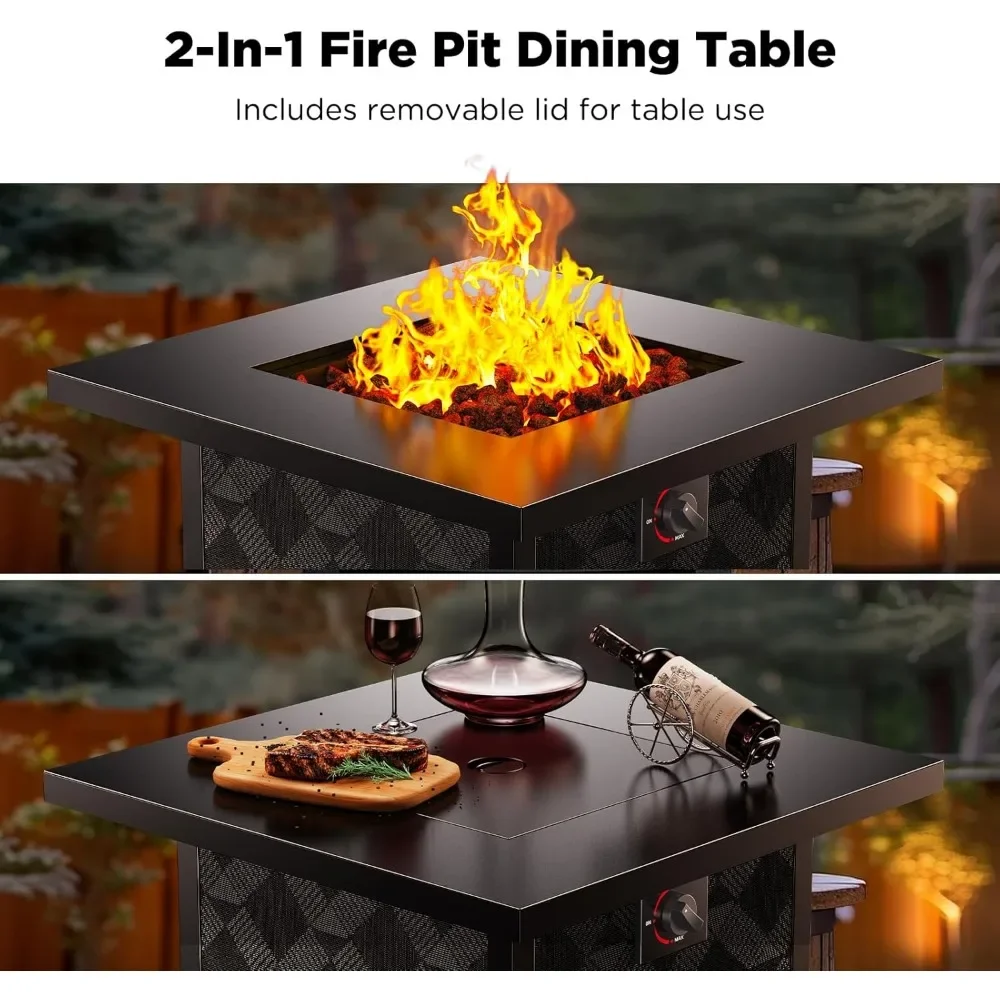 Propane Fire Pits 28&Prime; Outdoor Gas Fire Pit, 50,000 BTU Square Pit Table with Lava Rocks,for Outside Patio, Parties,Backyard