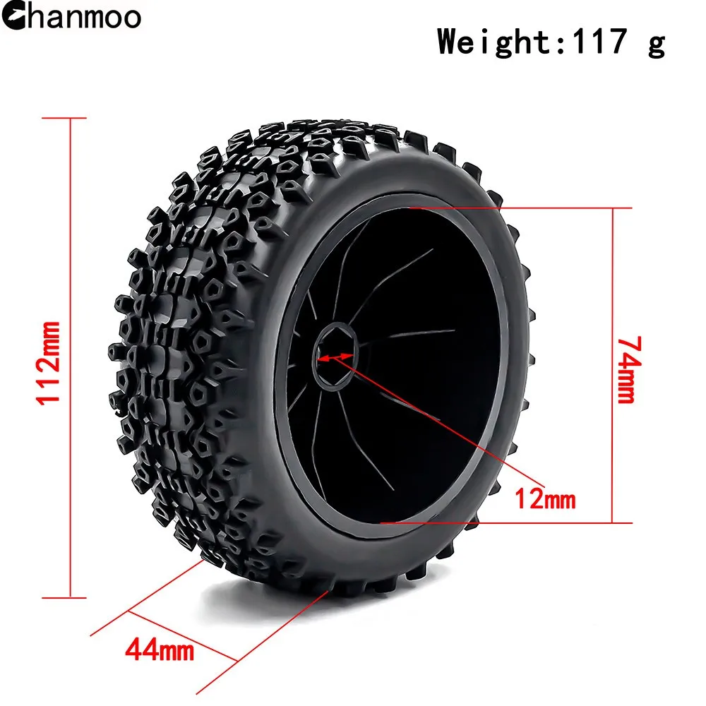 Chanmoo 1:10 쇼트 코스 트럭 휠 타이어, RC카용, 12mm 육각 타이어, Traxxas 슬래시 Arrma Senton HuanQi 727 Vkar 10SC Hpi