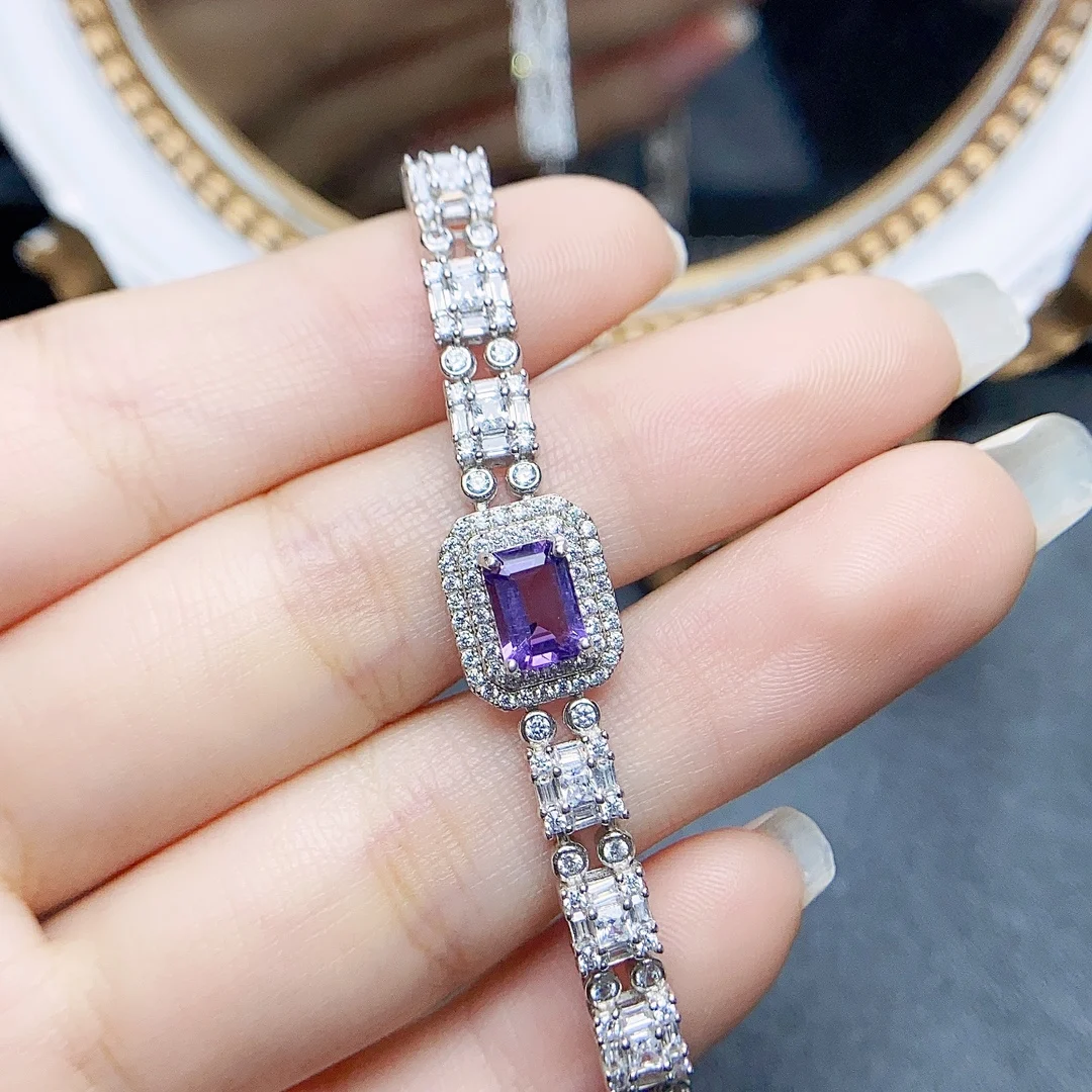 

FS 5*7mm Natural Amethyst Bracelet S925 Sterling Silver With Certificate Fine Fashion Charm Weddings Jewelry for Women MeiBaPJ