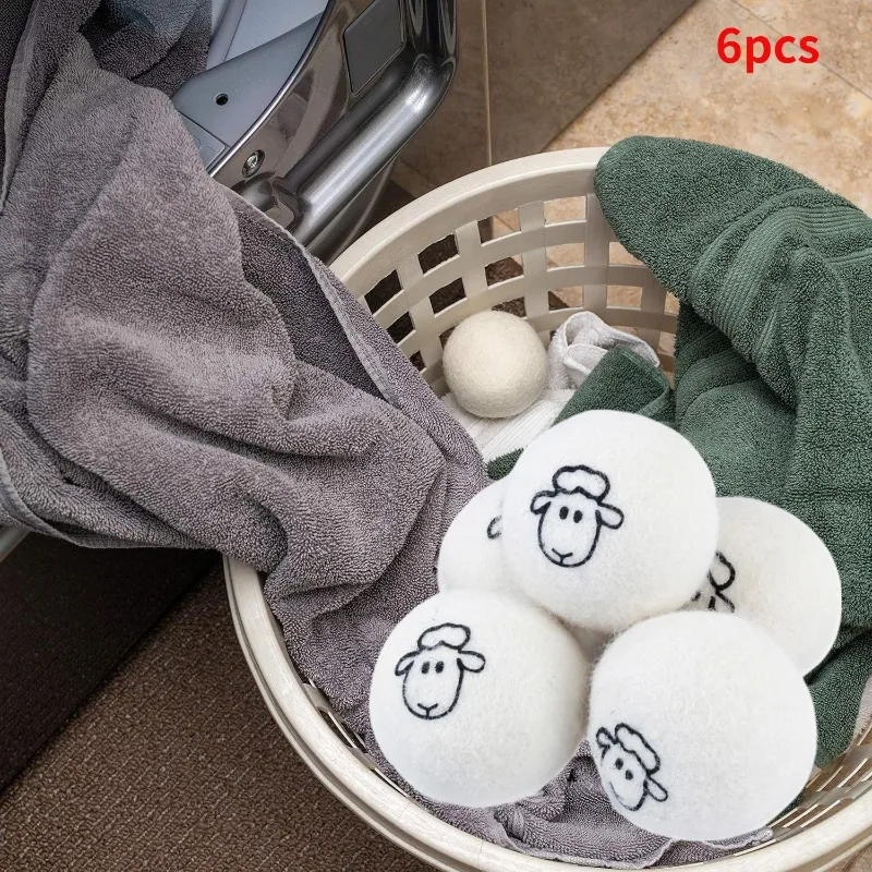 6pcs/pack Wool Dryer Balls, Wool Ball Reusable Laundry Balls, Woolen Dryer Balls for Clothes, with storage bag
