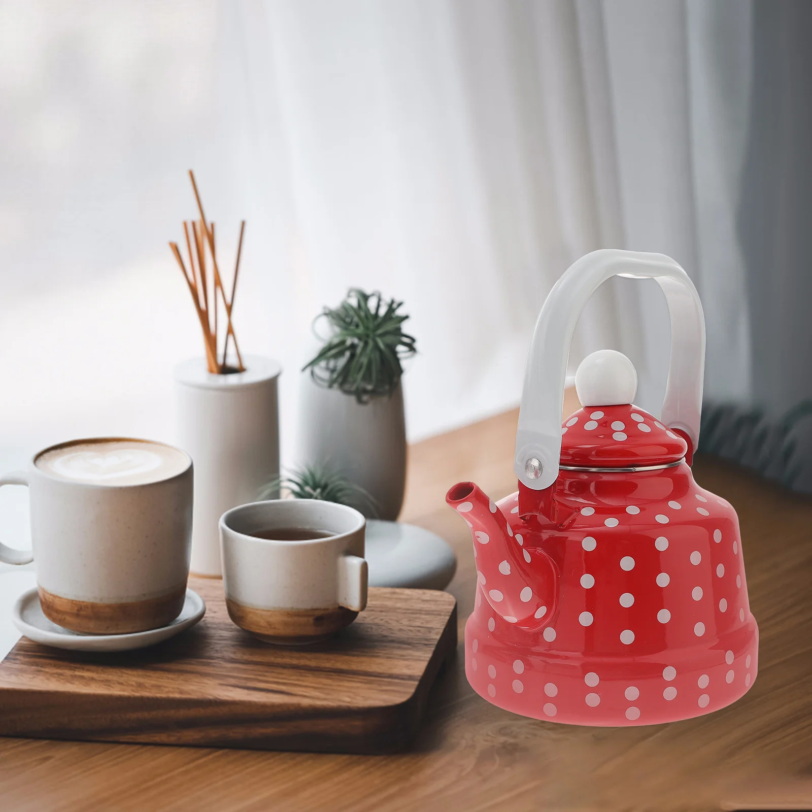 

Enamel Kettle Red Polka Dot Durable Heating Water Kettle Lovely Enamel Teapot Kitchen Teapot Metal Tea Kettle For Home