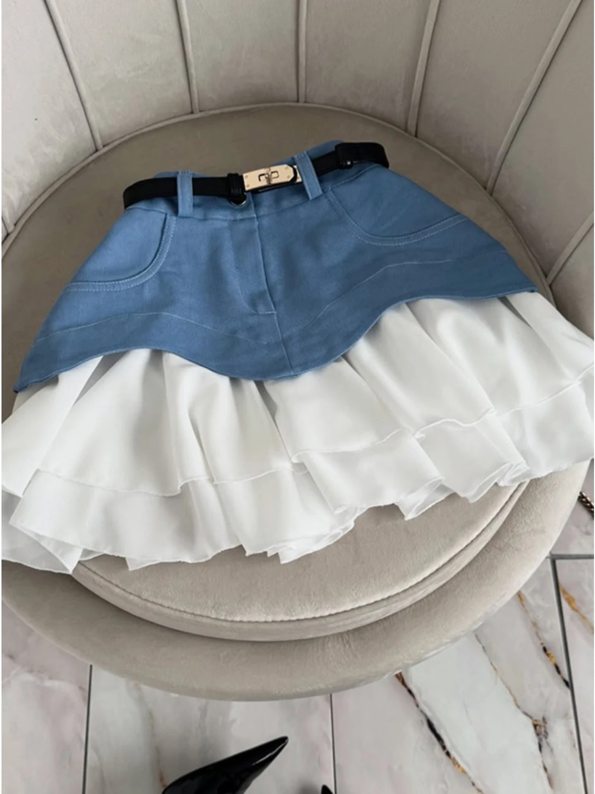 Summer 2025 High Waist A-Line  Skirt ort Skirt High Waist Denim f Skirt Lace Trimmed Commute Sle Briti Sle Inn...