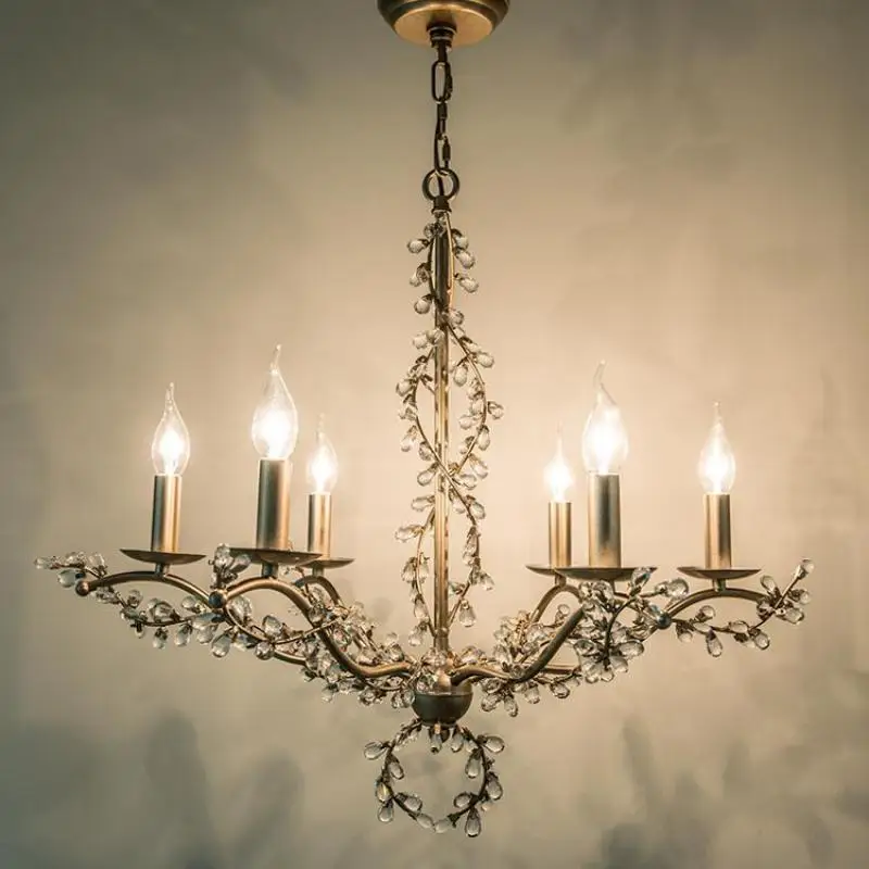 

Foyer Antique Silver Crystal Chandelier LED lustres Home vintage Lamp Bedroom pendant ceiling Chandelier dining Room lighting