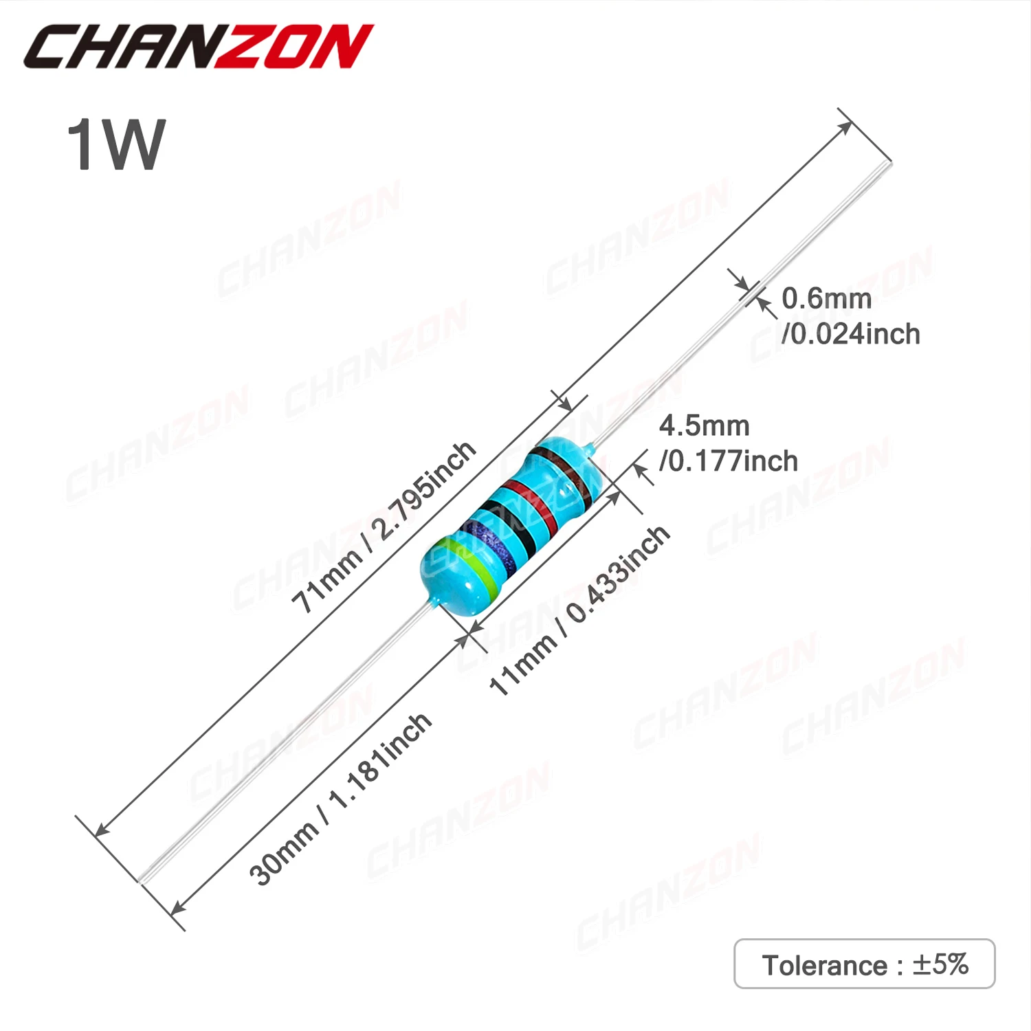 50Pcs 36 값 1W 1% 0.1ohm - 1M ohm 금속 필름 저항기 1Watt 고정밀 MF 고정 470 1K 2.2K 4.7K 10K 100K 220K 4R7 2K2
