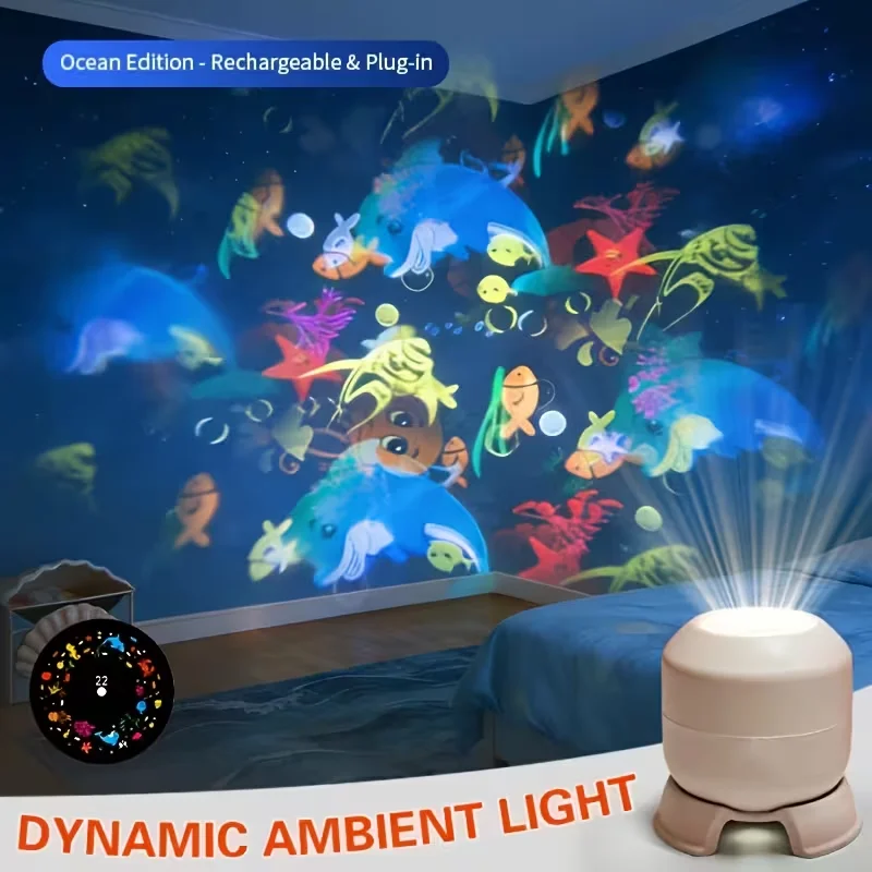 LED 해양 프로젝터 조명, 360 ° 회전식 다이나믹 야간 조명, USB 전원 주변등, 게임 및 거실용 장식 조명