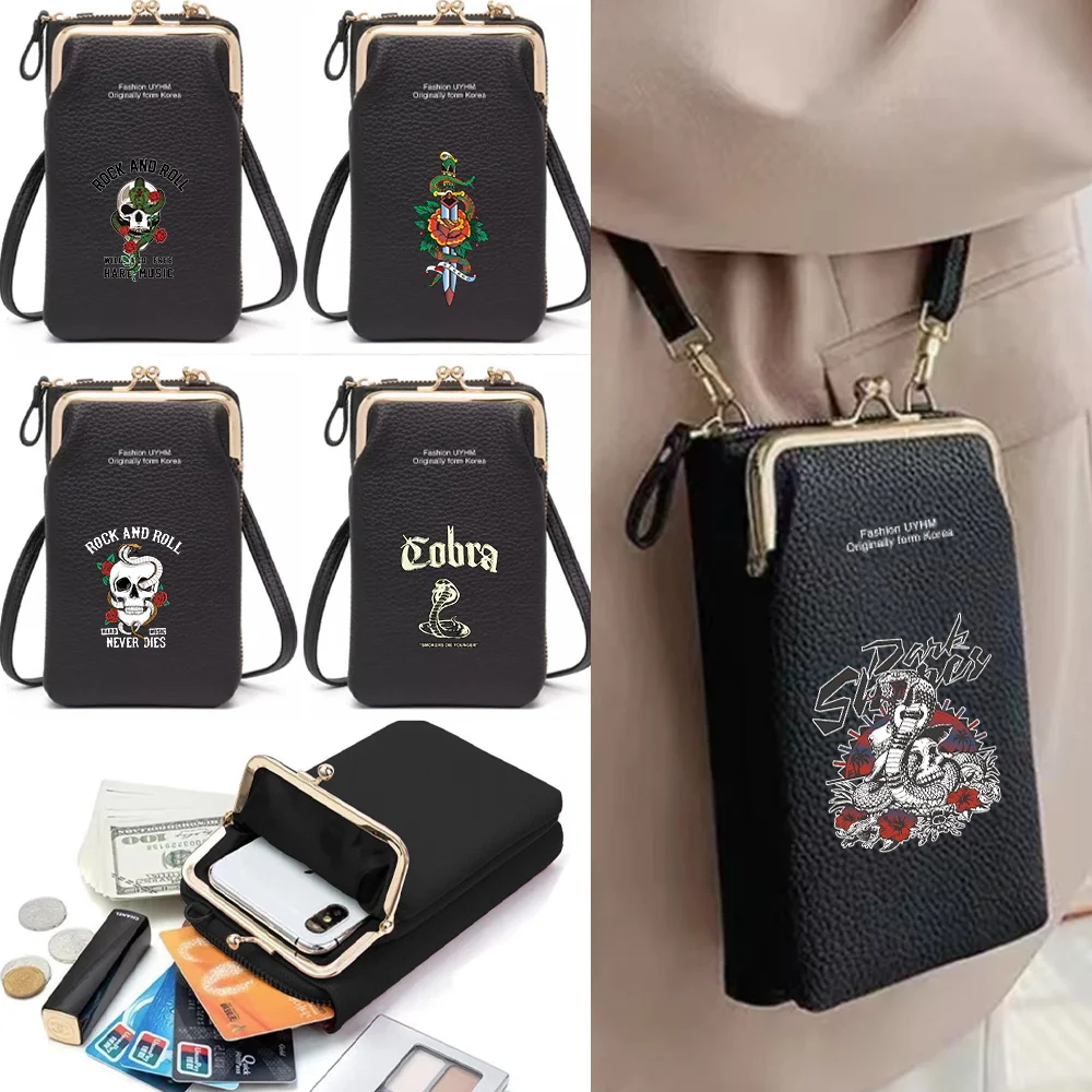 Women Mobile Phone Shoulder Bags Messenger Bag Leather Crossbody Wallet Ladies Handbag Small Card Holder Coin Purse Cobra Print