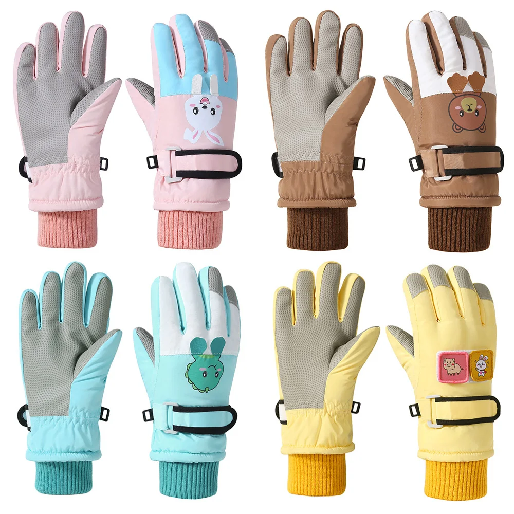 Cute Kids Winter Gloves for Girls Boys Thicken Windproof Children Ski Gloves Snow Sports Child Mittens for Snowboard 4-12Y