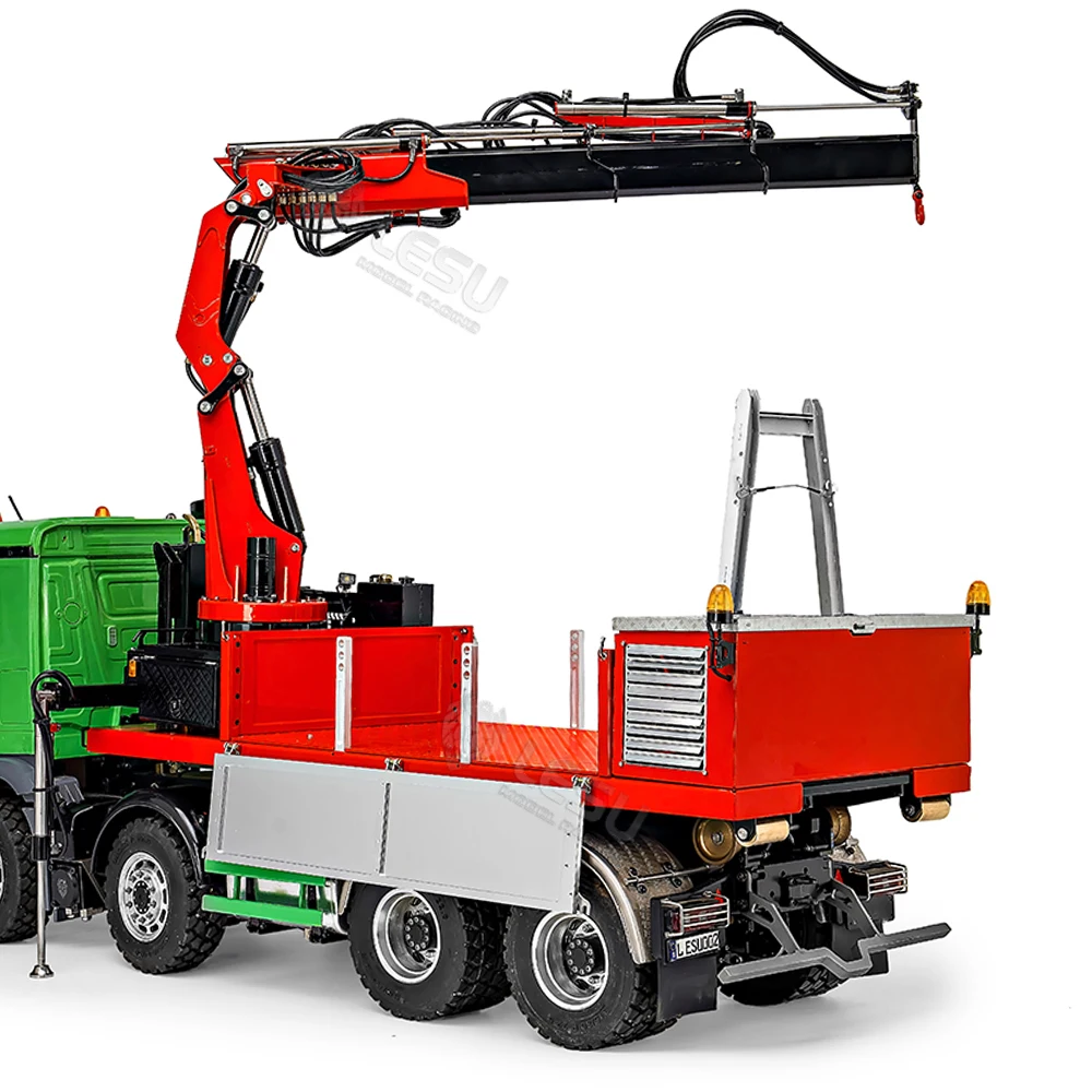 1/14 New LESU Metal Cargo Box Hydraulic Crane for Roll on Off Dumper Truck RC Accessories 7CH Valve with Lights DIY Model Gifts 2