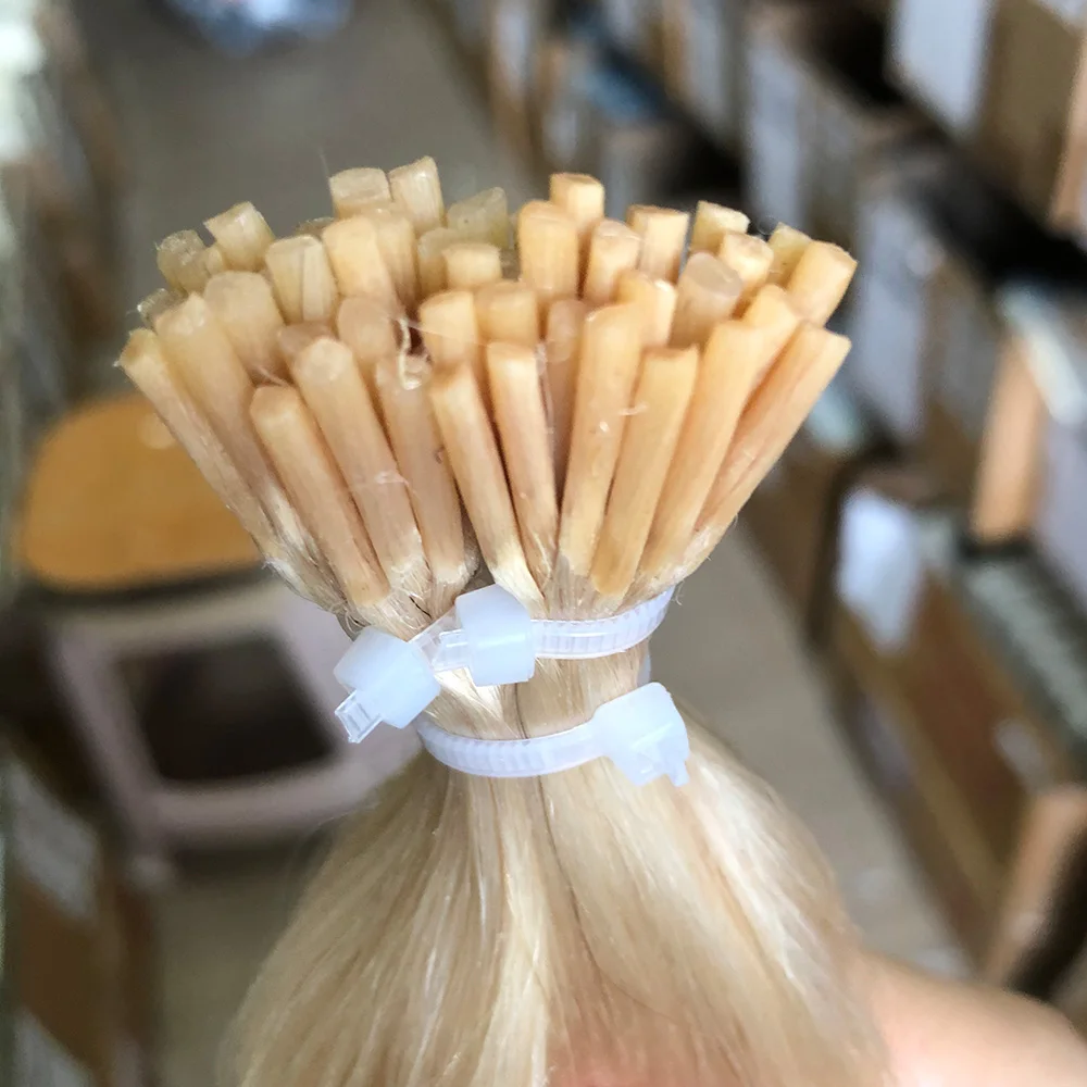 Blonde I Tip Microlink Hair Extensions Real Human Hair 50strands Capsule Keratin Natural Fusion Micro Ring Human Extensions