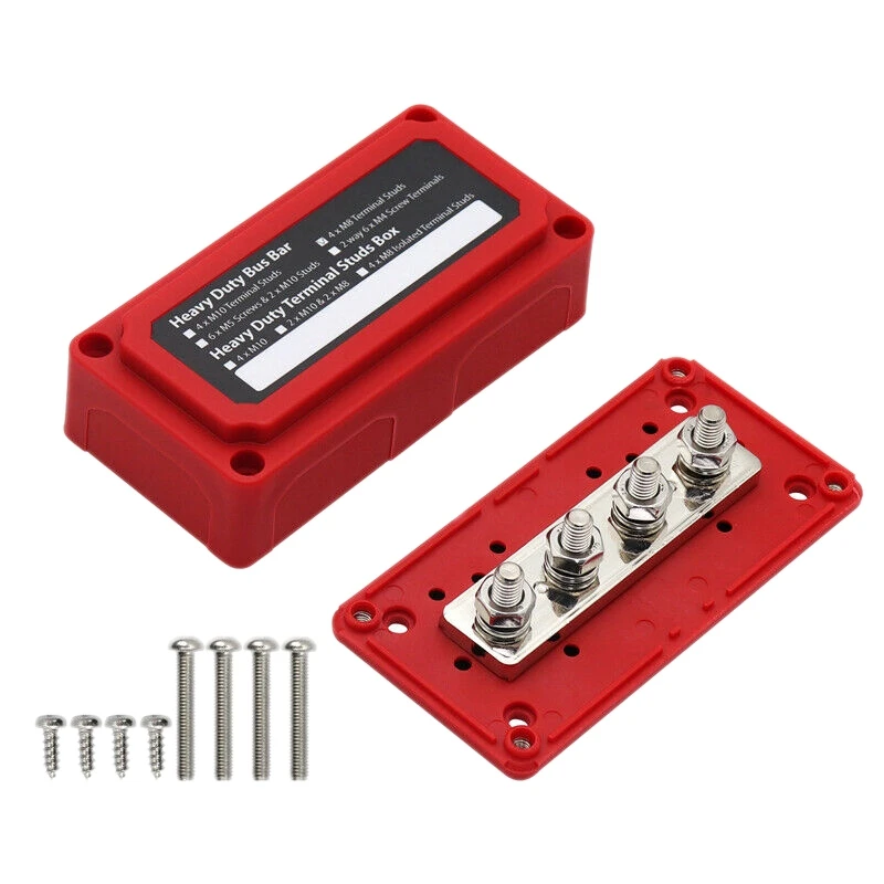 

300A M8 48V Heavy Duty 4-Way Red Shell Busbar Box Suitable for RV Cars and Ships